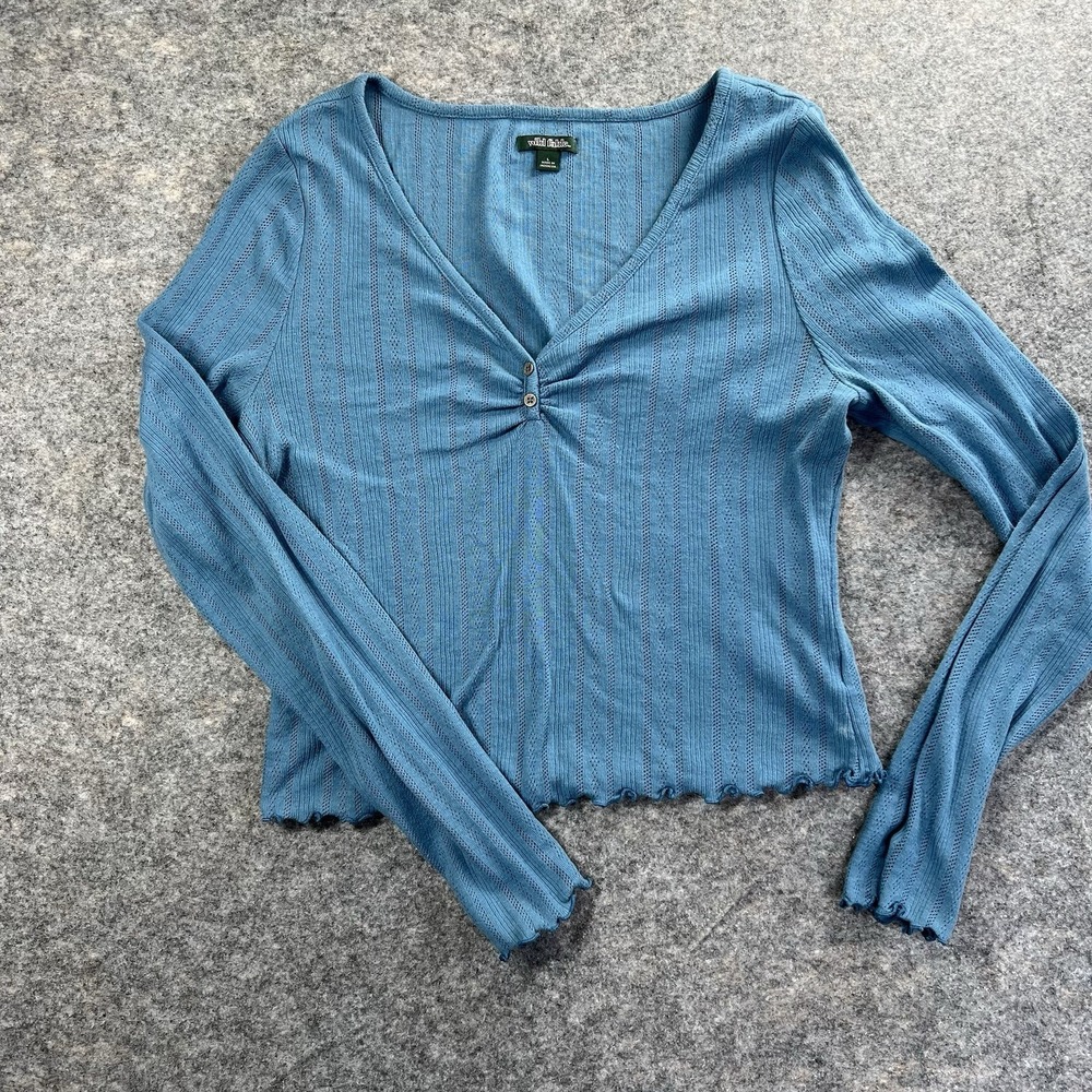 Bella Swan Vintage Henley Womens Large Y2K Wild Fable Blue Top Coquette Preppy